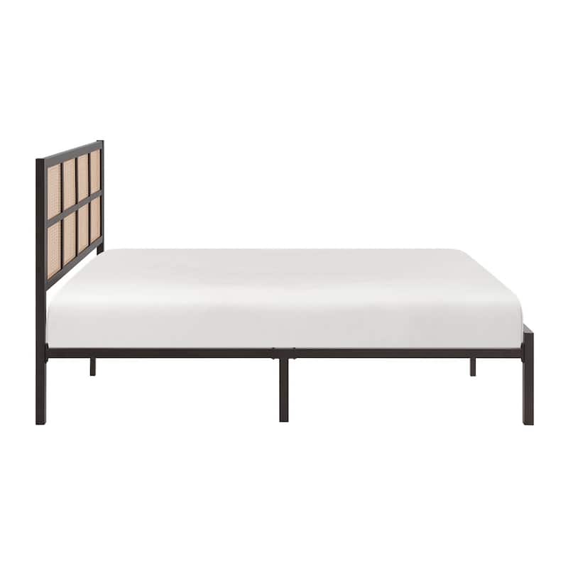 Annie Queen Platform Bed, Framed Faux Cane Panel Headboard, Dark Bronze