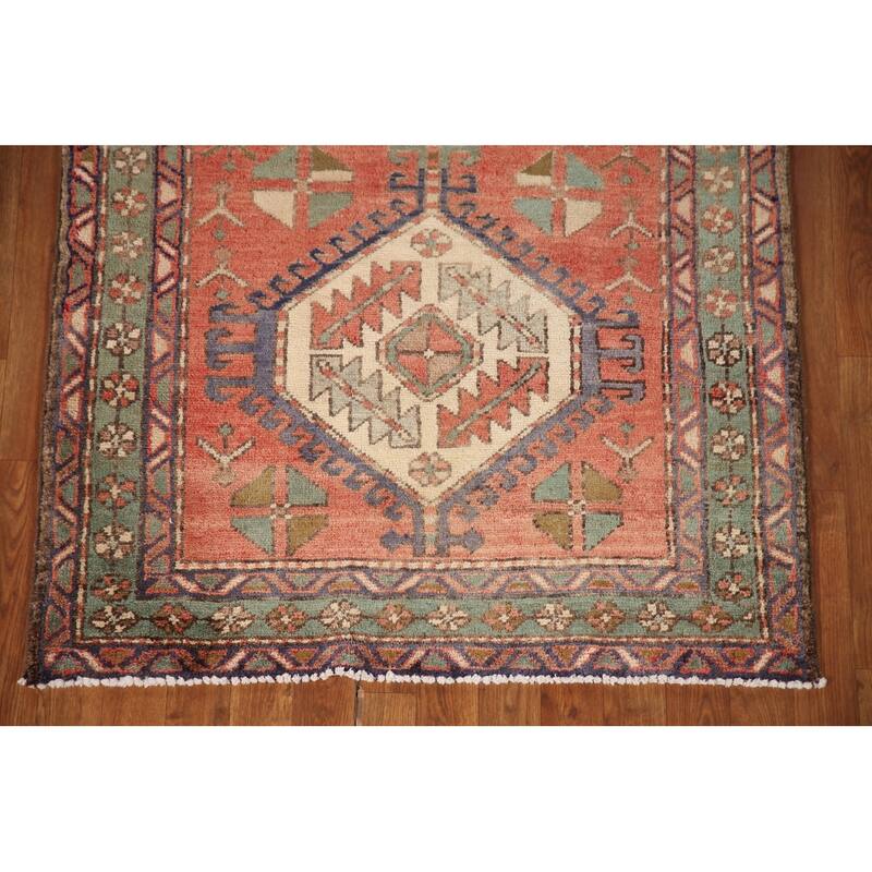 Vegetable Dye Tribal Orange Heriz Persian Vintage Runner Rug - 3'6"x 10'7"