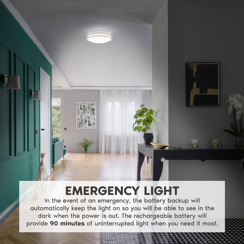 Luxrite 14 Inch LED Emergency Light with Battery Backup, 18W, 5 CCT Colors, 1440 Lumens, Dimmable, 120-277V, Damp Rated