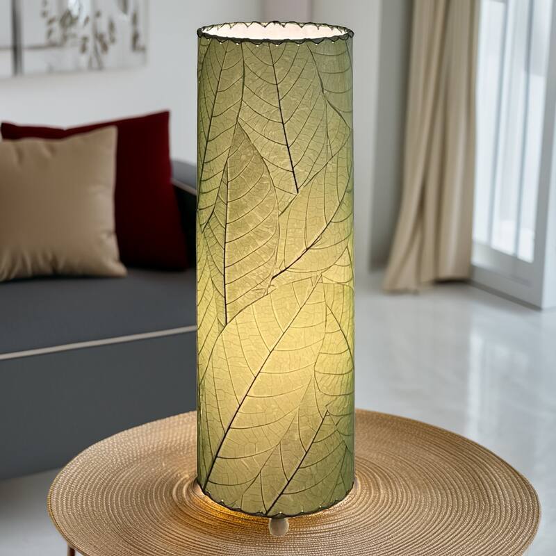 Handmade 24 Inch Cocoa Leaf Cylinder Table Lamp, Cocoa Leaves Shade, 8 x 8 x 24 in. - 8 x 8 x 24