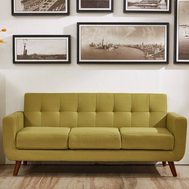 Grace Mid-Century Tufted Upholstered Rainbeau Living Room Sofa, Loveseat, and Chair 3-piece Set