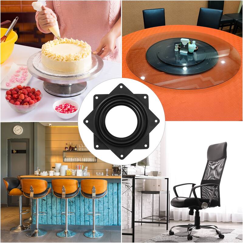 Lazy Susan Hardware, 4Pcs 3 Inch Iron Square Ball Bearing Rotating Plate - Black