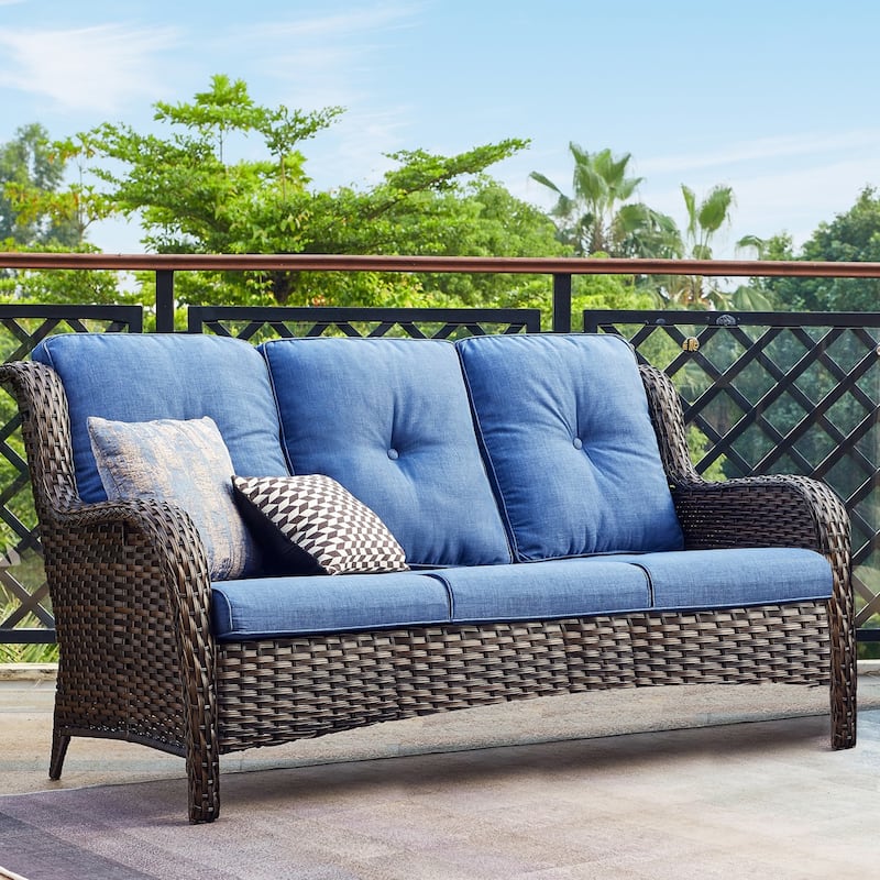 Pocassy 3-Piece Outdoor Wicker Sofa Set with Ottoman