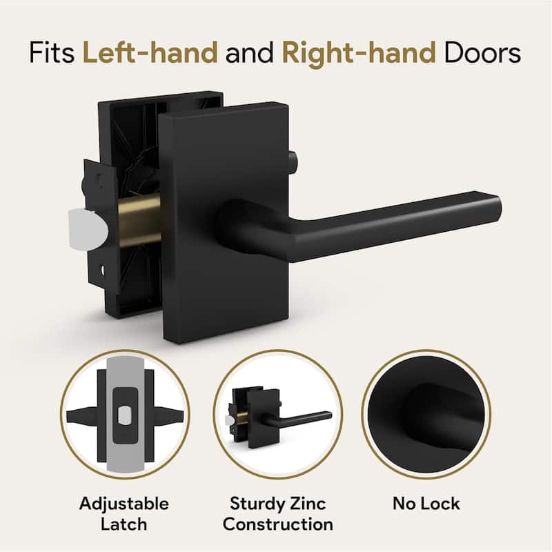 Mega Handles GLAMOR Passage Door Lever | Modern Keyless Interior Door Handle for Hallway, Closet, or Bathroom and Kitchen