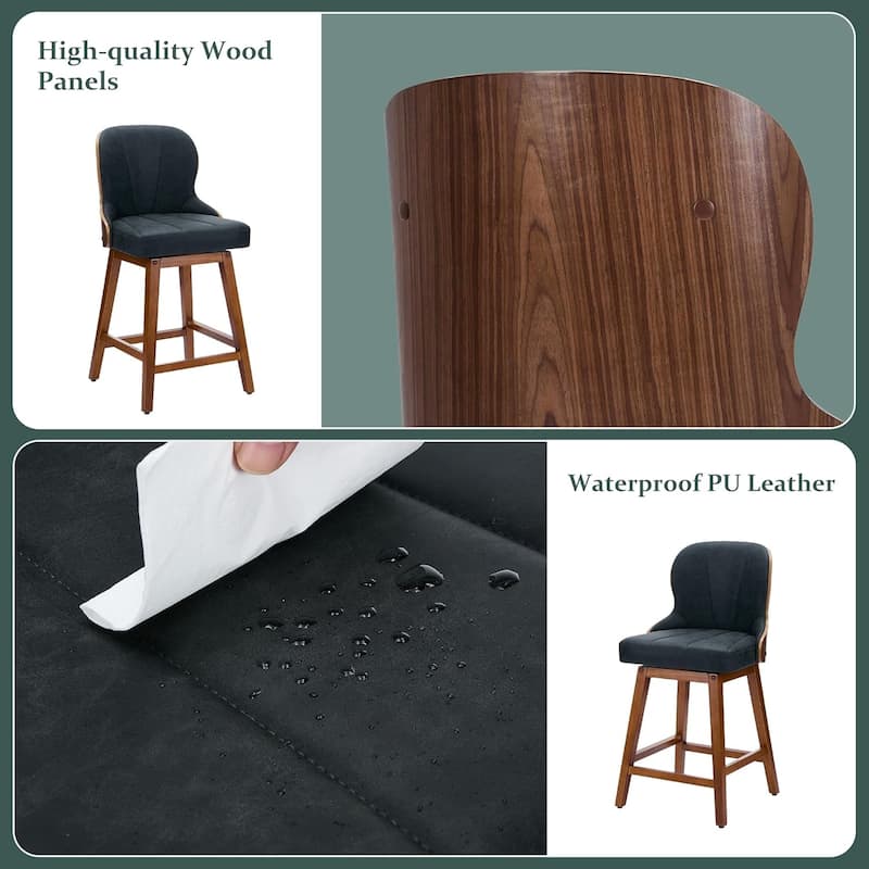 XINMICS 26 Inches Counter Height Bar Stools, Swivel PU Leather Bar Stools with Bentwood Backs, Set of 2/3 - N/A