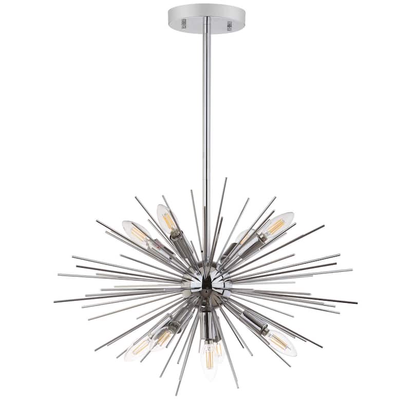 SAFAVIEH Lighting Annechien Silver Sunburst 9-Light Led Adjustable Pendant - 23.5" W x 23.5" D x 17-47" H - 24Wx24Dx47H