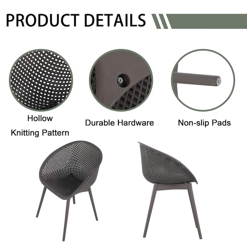 BNK Modern All-Weather PP Plastic Armchair With Mesh Hollow-Out, Indoor/Outdoor (Set of 2)