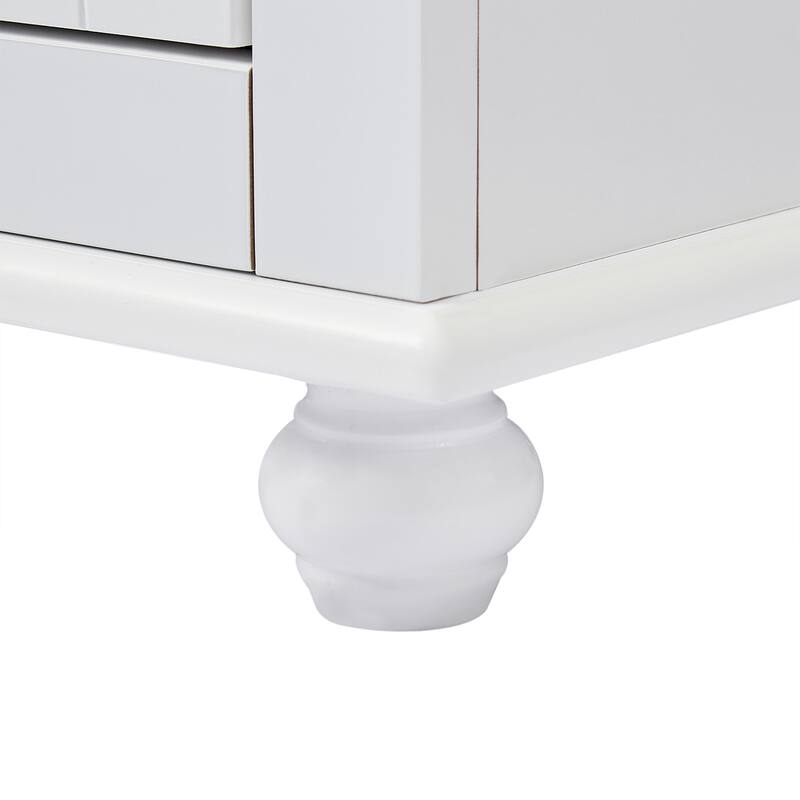 Freestanding Tall Storage Cabinet with 2 Drawers, 2 Doors, Round Legs and Adjustable Shelf for Bathroom Office Kitchen