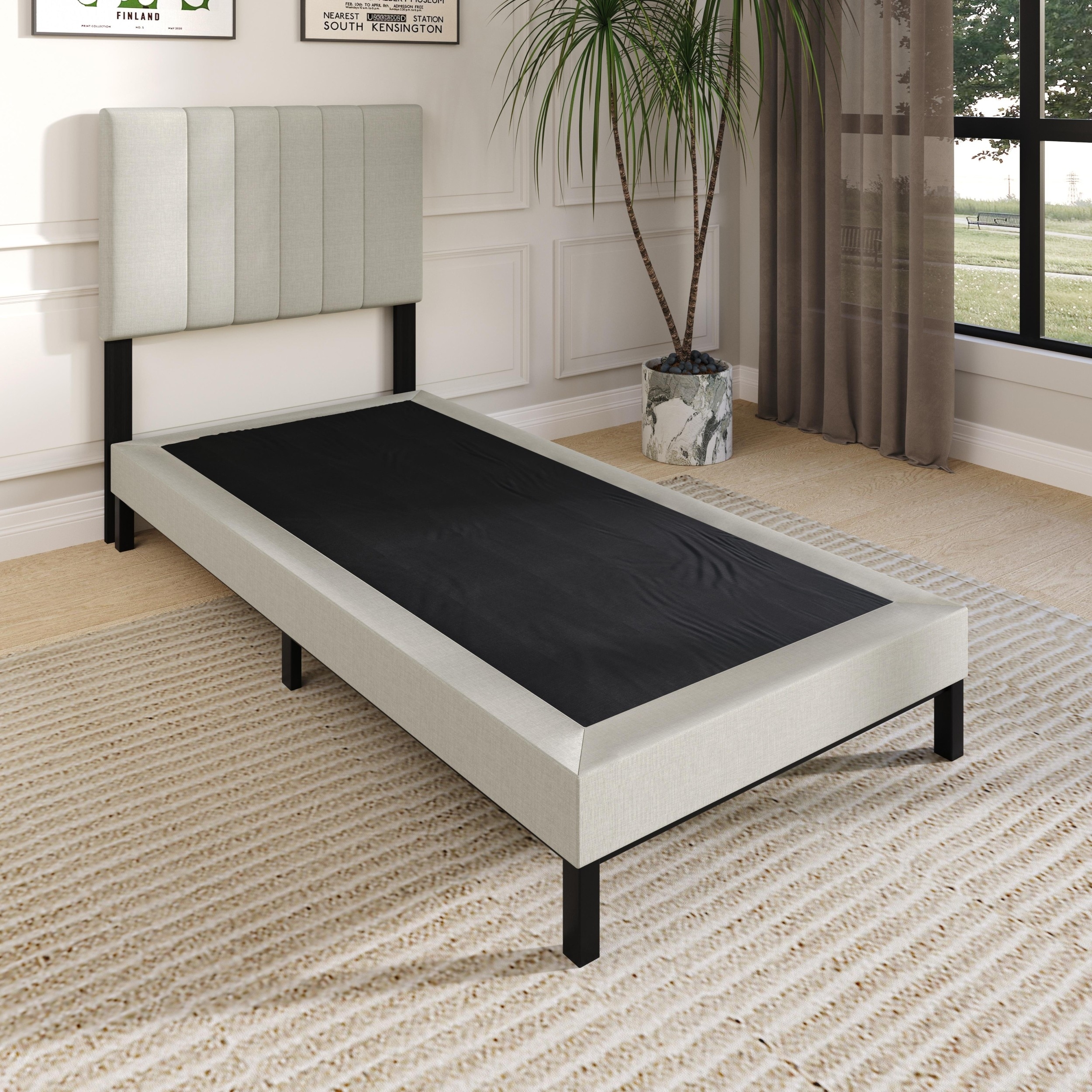Clayfell Walpi 5" Metal Box Spring / Bed Foundation - Warm Gray/Black, Durable Metal Construction