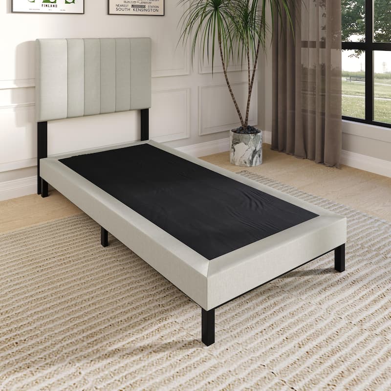 Clayfell Walpi 5" Metal Box Spring / Bed Foundation - Warm Gray/Black, Durable Metal Construction - Twin