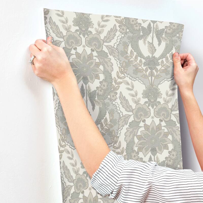 Chris Loves Julia x A-Street Prints Collins Light Blue Damask Wallpaper