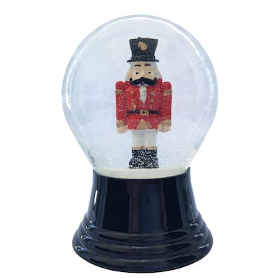 5" Black and Red Perzy Snow Globe Nutcracker Decoration