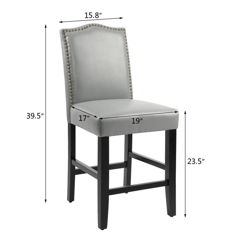 24 Inches Faux Leather Counter Height Bar Stools with Nailhead Trim