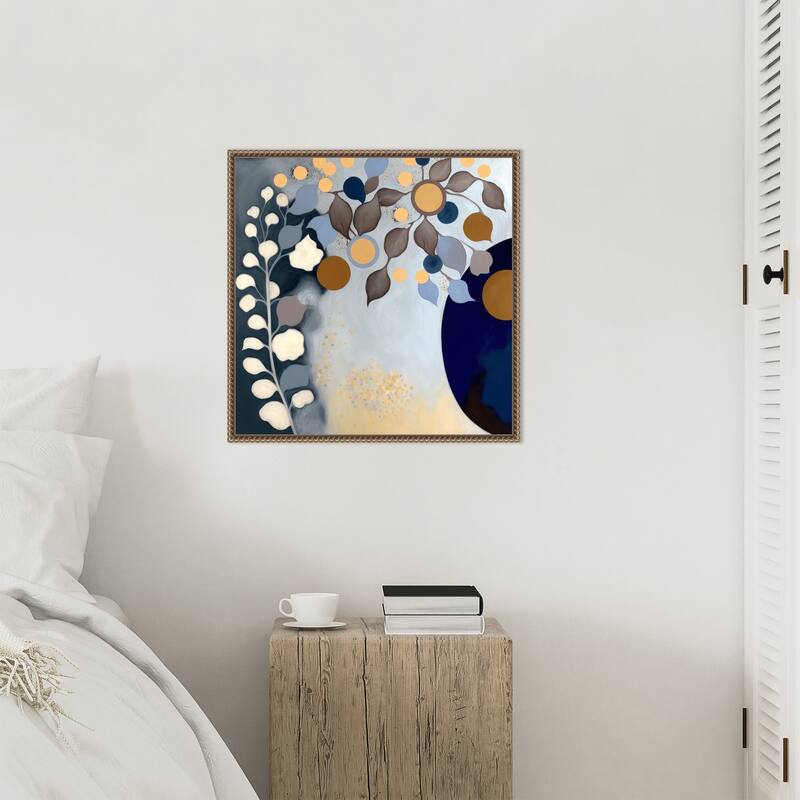 Modern Midnight Bloom II by Bella Eve Framed Canvas Wall Art Print - Sylvie Beaded Gold