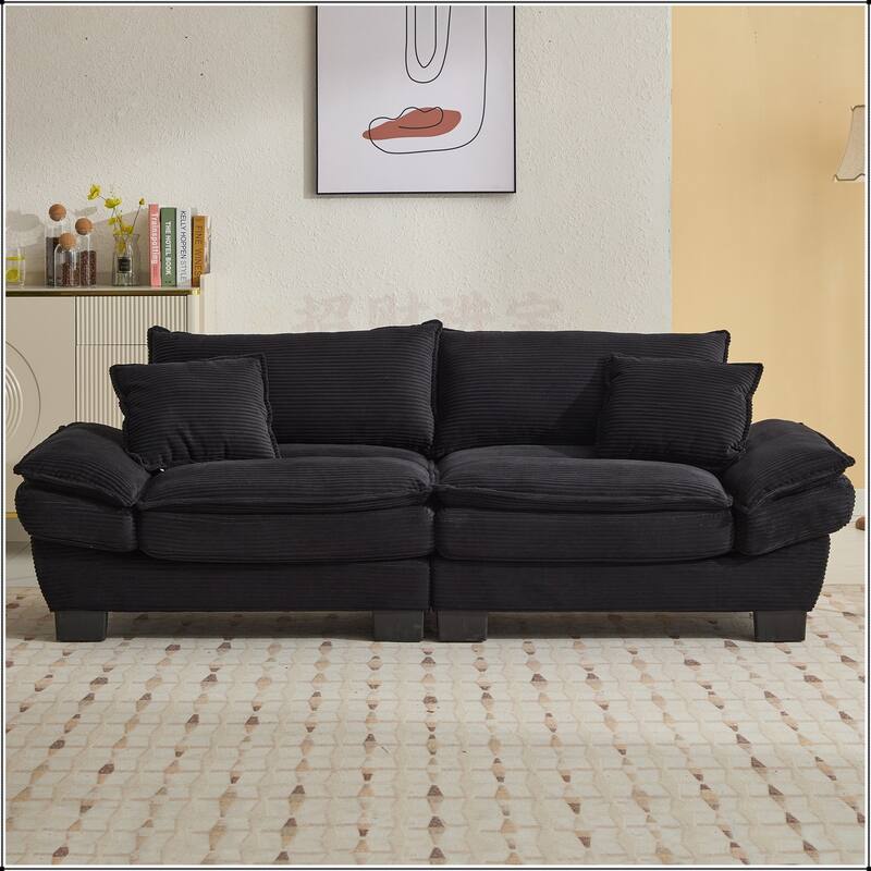 Corduroy Sofa Sleeper with Pillows - Black