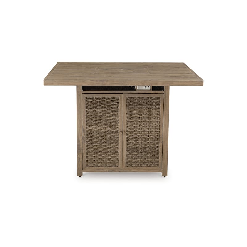 Signature Design by Ashley Walton Bridge Driftwood Outdoor Bar Table with Fire Pit - 55.75" W x 55.75" D x 39.13" H