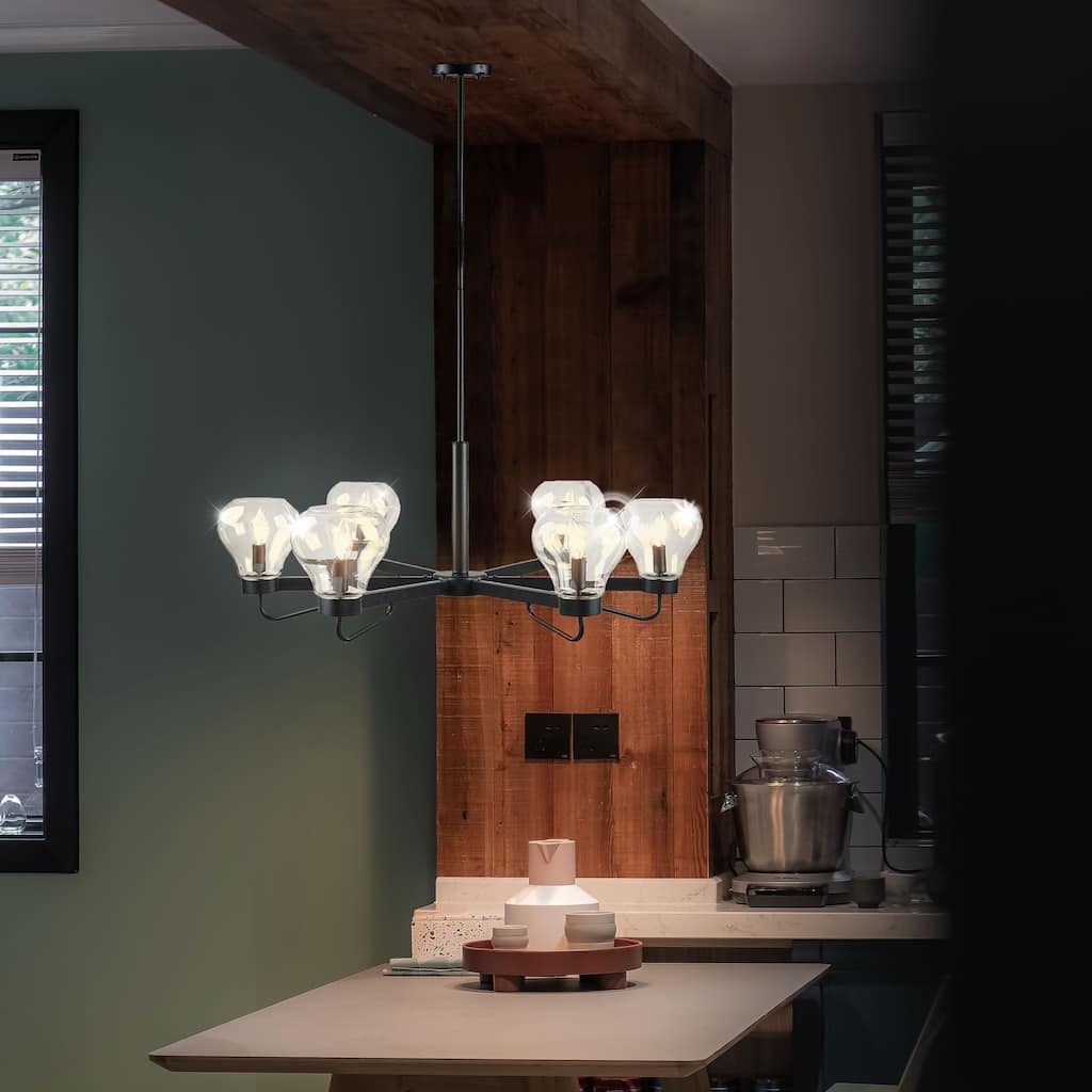 6-Light Black Chandelier Light Fixture with Bowl Shaped Glass Shades