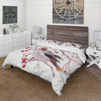 Designart 'Waxwing Bird On A Branch' Traditional Duvet Cover Set