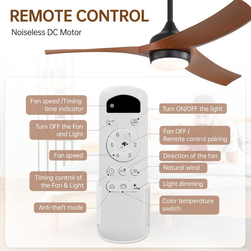 Sofucor 52 Inch Ceiling Fan with Light Remote Control,Airflow 6000CFM 3-Timer with ABS 3 Blades Reversible DC Motor