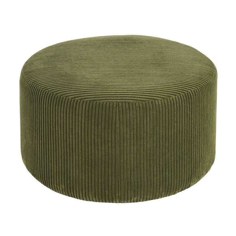 Corduroy Upholstered Round Ottoman - Olive Green Stylish Accent Table