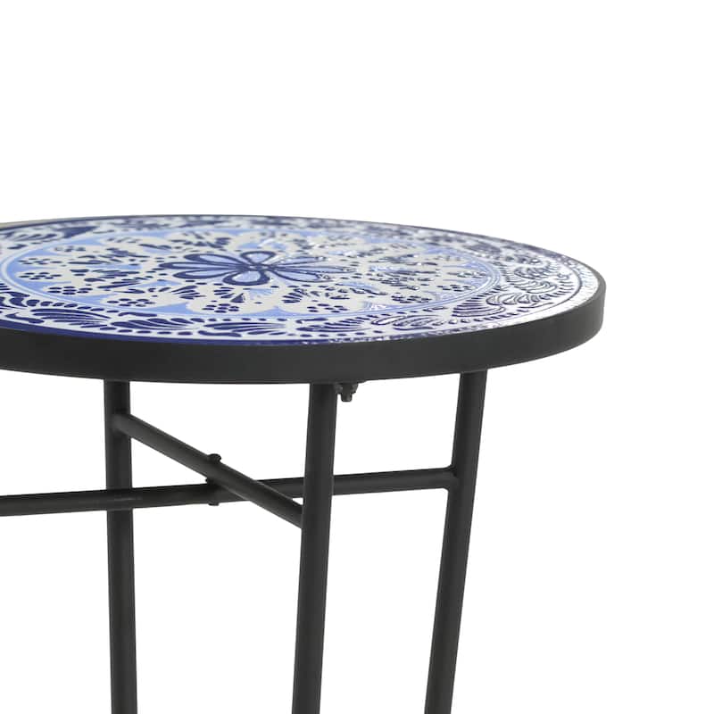 Roomfitters Mosaic Outdoor Patio Side Table with Ceramic Tile Top and Curvy Legs, Colorful