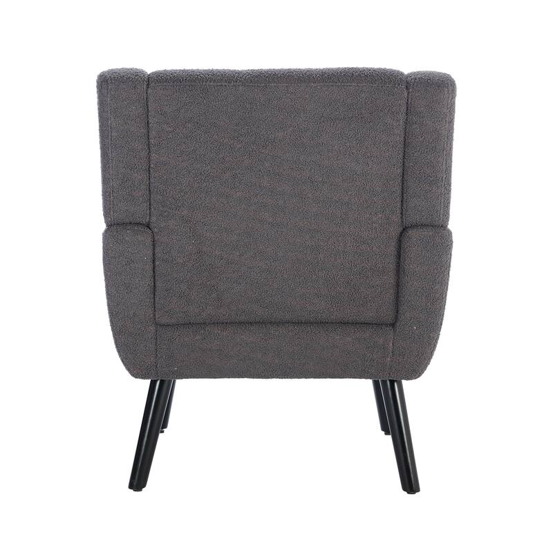 Grey Teddy Modern 29.53" Upholstered Buttons Tufted Accent Chair with Black Solid Wood Legs