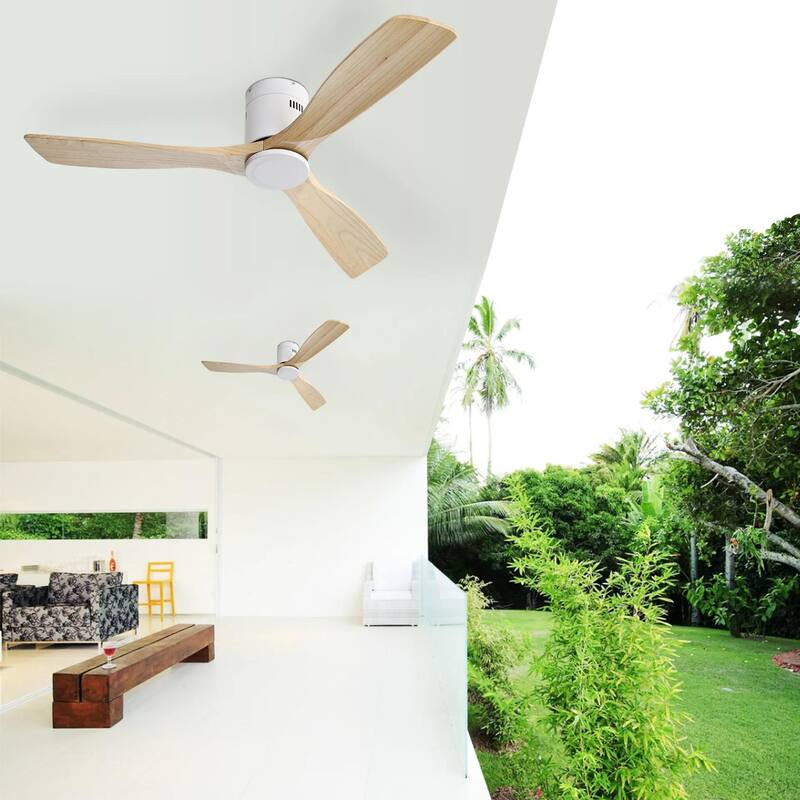 52 Inch Flush Mount Ceiling Fan Witout Light / 3 Solid Wood Blades Reversible DC Motor Ceiling Fan