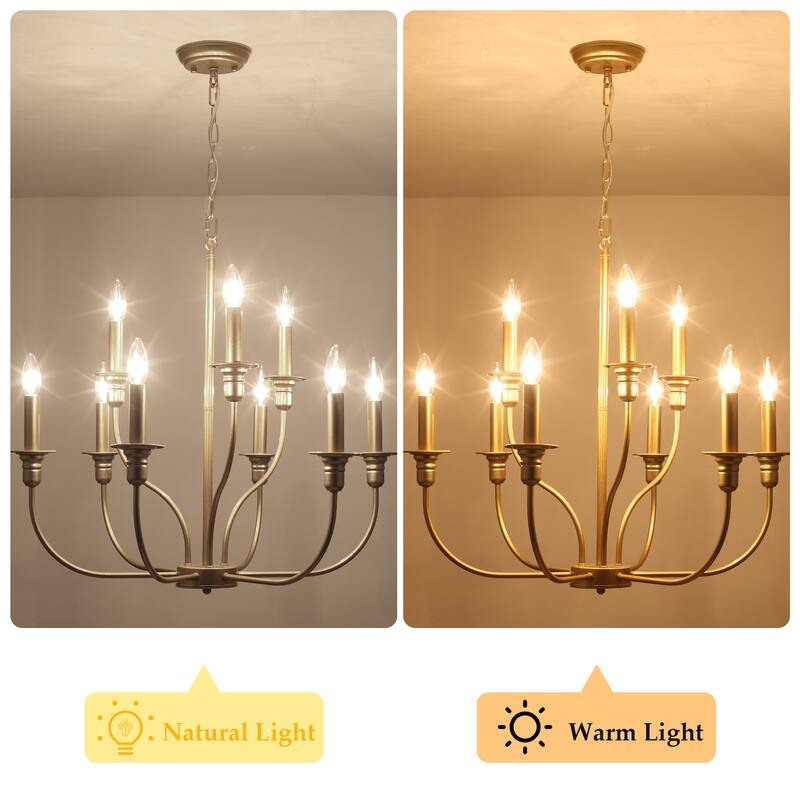 9-Light Candlestick Farmhouse Chandelier for Bedroom Living Room Staircase