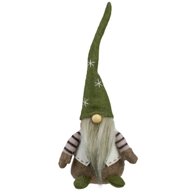 12" Green and Brown Sitting Gnome with Vest Christmas Figure
