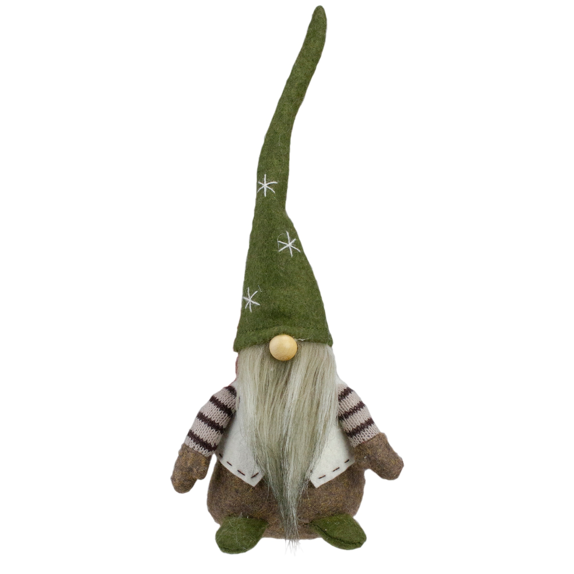 12" Green and Brown Sitting Gnome with Vest Christmas Figure