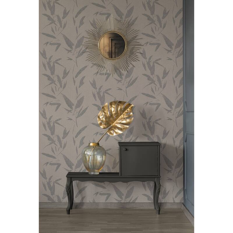 Advantage Kaiya Grey Leaves Wallpaper - 20.9in x 396in x 0.025in - 20.9in x 396in x 0.025in