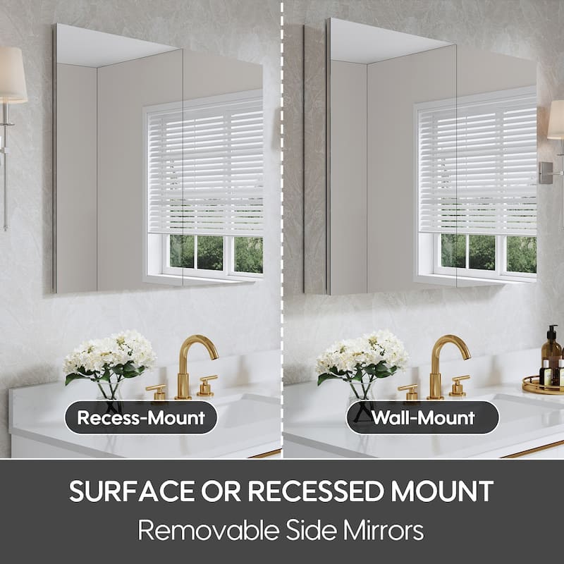 36''W X 30''H Recessed Or Surface Wall Mount Bathroom Medicine Cabinet With Adjustable Glass Shelves