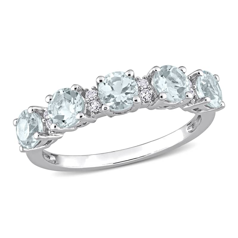 Miadora Sterling Silver Aquamarine and White Topaz Stackable Eternity Wedding Band Ring