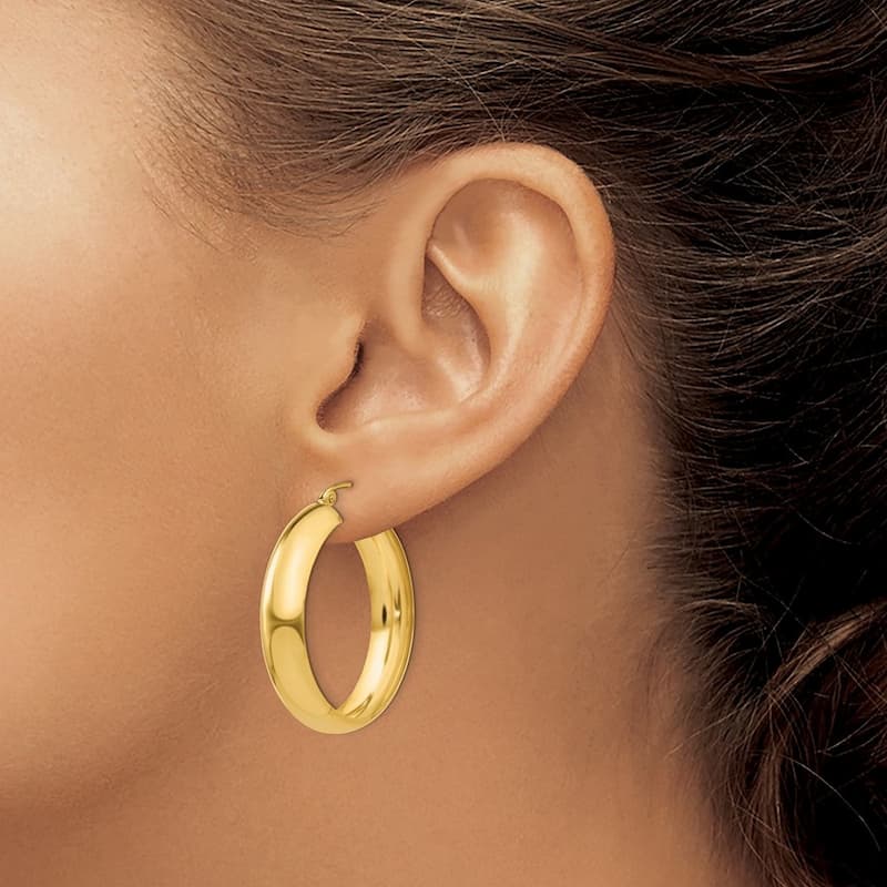 Curata 14k Yellow Gold Polished Wide Flat 29x6mm Hoop Earrings