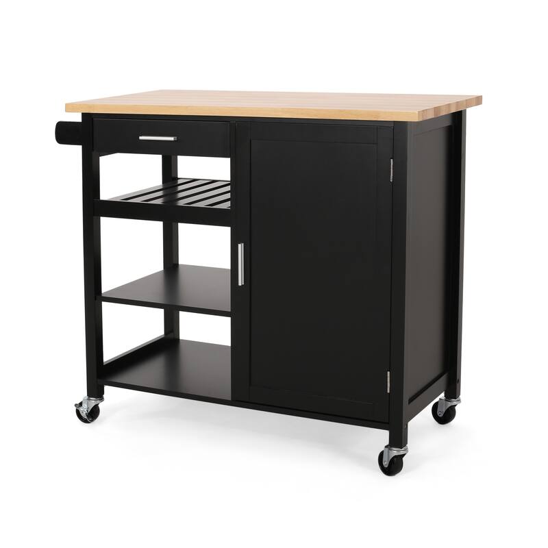 Contemporary Kitchen Island Cart with Storage Drawer, Shelves, and Towel Holder