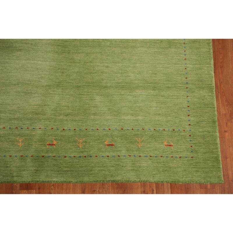 Hand Knotted Oriental 100% Wool Carpet Tribal Animal Pictorial Green Gabbeh Area Rug - 7' 7'' X 5' 3''