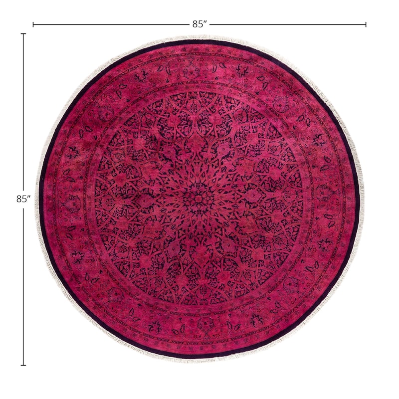 Contemporary Overdyed Wool Hand Knotted Round Area Rug - 7' 1" x 7' 1"