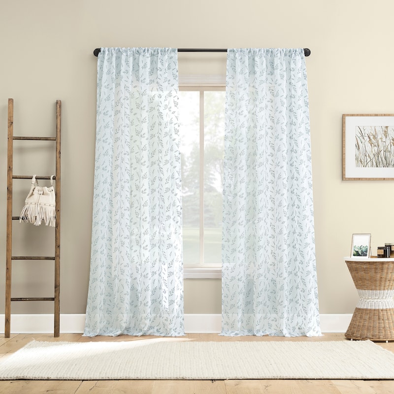 No. 918 Briarwood Delicate Leaf Textured Sheer Rod Pocket 1-Piece Curtain Panel, Single Panel