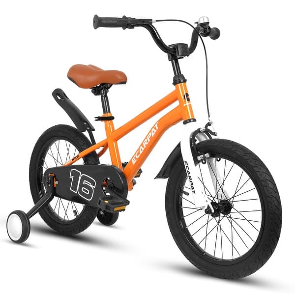 slide 2 of 56, Adjustable 14" & 16" Kids Bike with Training Wheels, Safe Brakes & Easy Assembly 16in-Orange