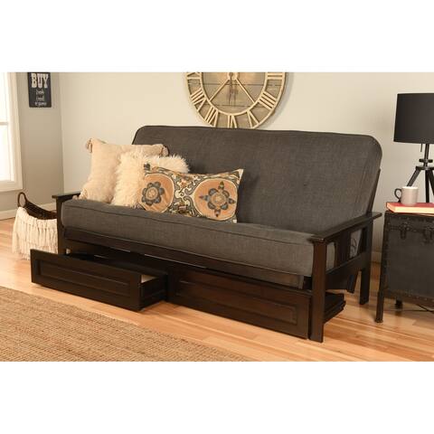 Porch & Den DeSoto Espresso Full-size Wood Storage Futon Set with Mattress