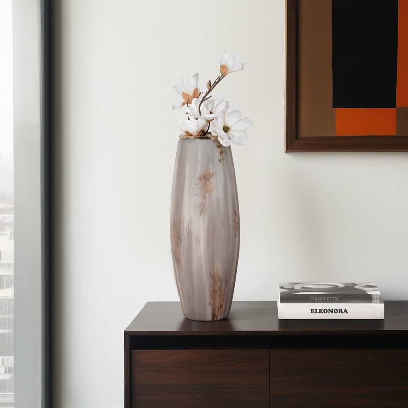 Sagebrook Home Curved Glass Vase, Glass/Metallic, Multi Finish, 17,24,31 Inch - 9" x 9" x 24" - Tan/ Ivory
