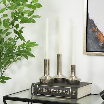 Silver Aluminum Metal Candle Holder with Rounded Bases (Set of 3)