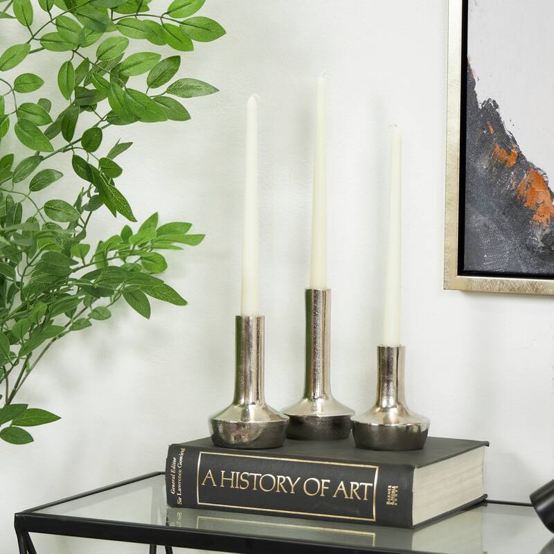 Silver Aluminum Metal Candle Holder with Rounded Bases (Set of 3) - Silver