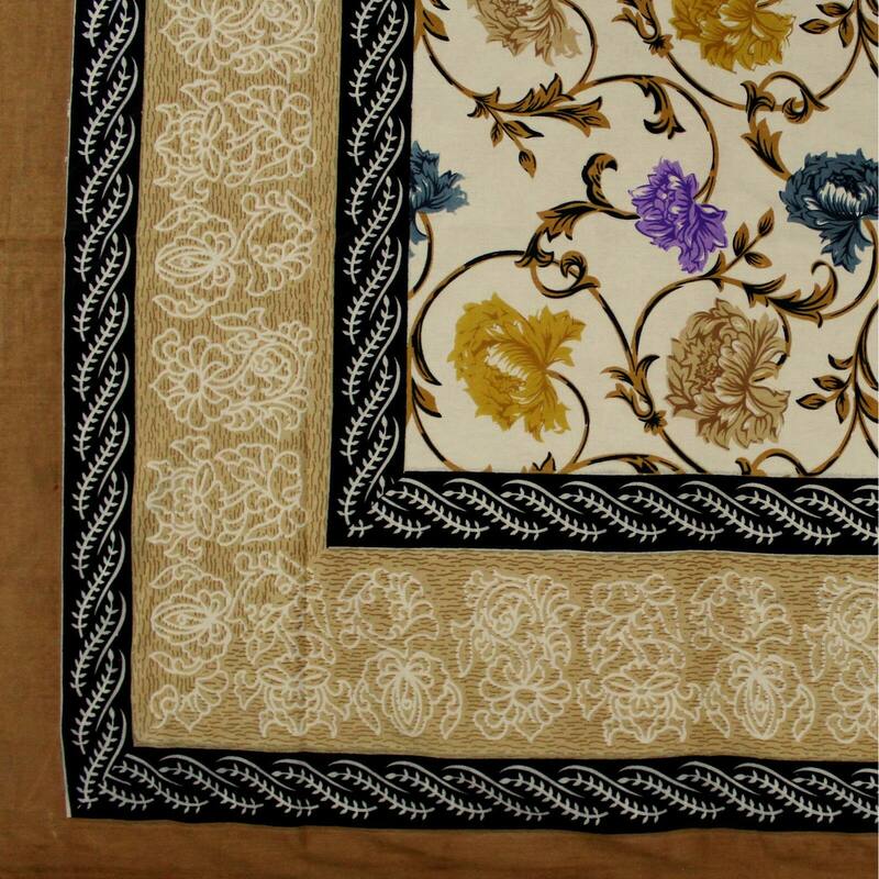 Floral Bloom Print Cotton Tablecloth - 88 x 104 in - Tan