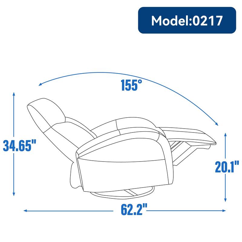 Modern Genuine Leather Swivel and Rocker Power Recliner Chair, 270° Swivel Recliner Chair with Lumbar Support, USB and Type-C