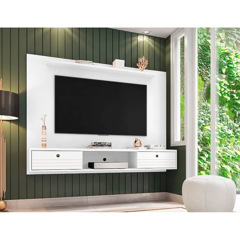Liberty Mid Century Modern Wood 70.86 Floating Living Room Entertainment Furniture - White