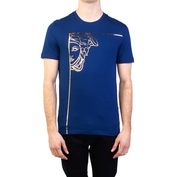 Shop Versace Collection Men S Cotton Angular Medusa Graphic T Shirt Blue Gold Overstock 27675699