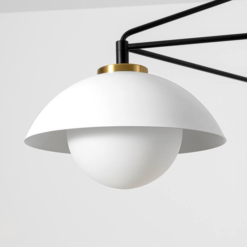 3-Light 41.9" W Mid-Century Modern Matte Black Dome Geometric Metal Chandelier with Opal Glass Globe Shades