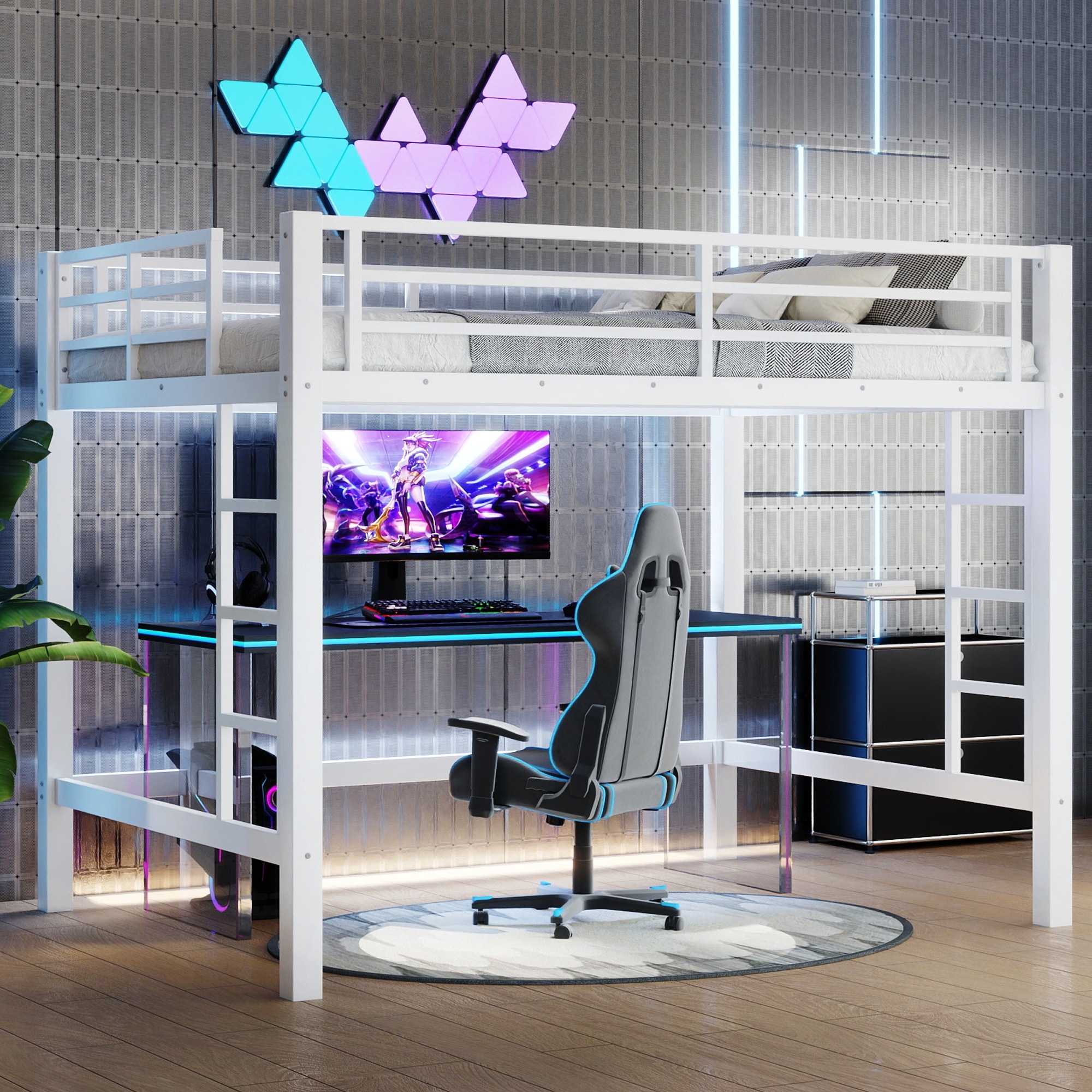 Twin/Twin XL Size Metal Loft Bed with Ladder and Guardrails, Study Space Saving Design