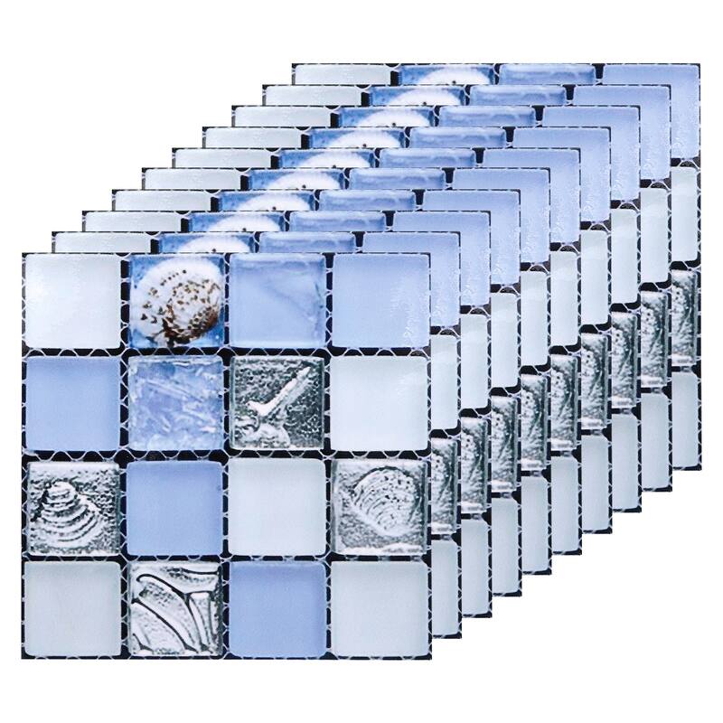 25Pcs Peel and Stick Tiles Backsplash, 4"x4" Mosaic Tile Stickers, Blue Grey - Blue+Grey
